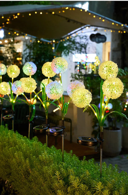 Solar Powered LED Three-Headd Dandelion Artificial Flower Outdoor Courtyard Decorative Lawn Lights Ground Plug Lights