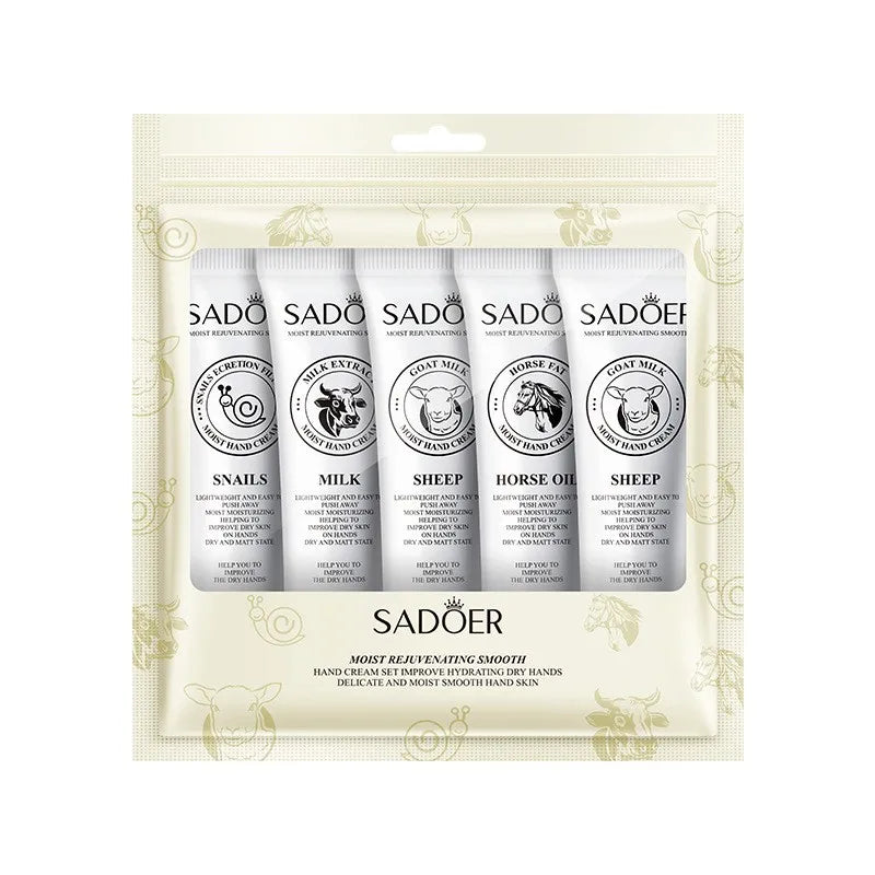 5pcs Hand Cream Gift Set – Infused with Goat Milk &amp; Nourishing Oils for Deep Moisture and Restorative Care, 30g Squeeze Tubes