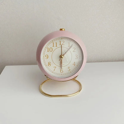 Nordic Retro Alarm Clock – Mute Quartz Clock with Metal Stand