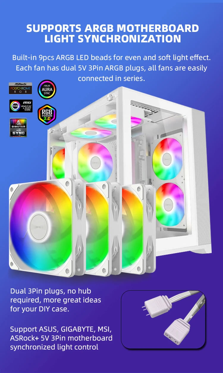 120mm PC ARGB Cooling Fan AURA SYNC RGB Computer