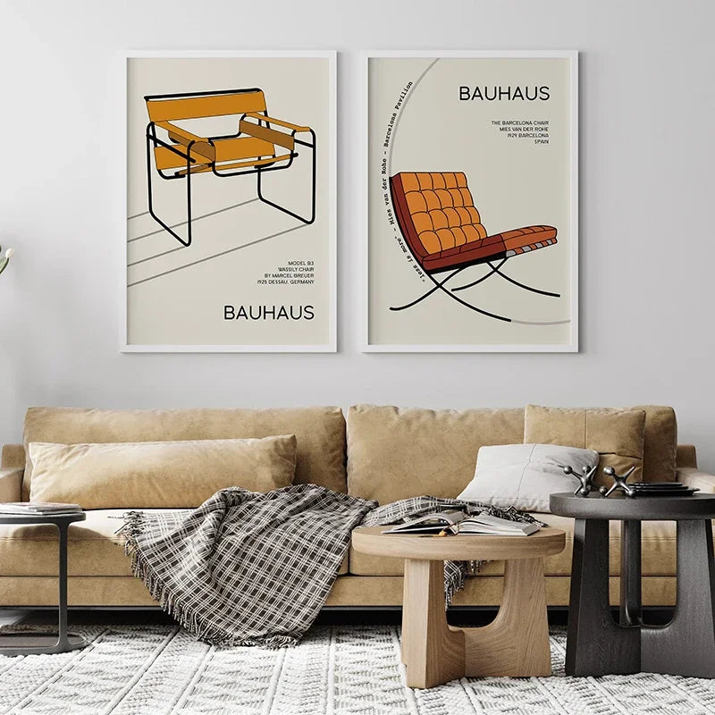 Bauhaus Sports Wall Art Blue Line Canvas Poster Decor