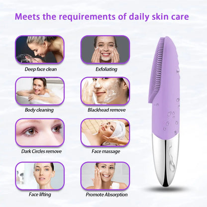 Facial Electric Silicone Cleansing Brush, Ultrasonic Vibration Massage Deep Cleansing Device, USB Rechargeable