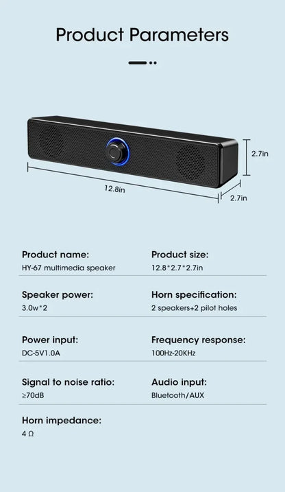 Wireless Bluetooth and PC Soundbar Wired Speaker USB Powered Soundbar for TV Pc Laptop Gaming Home Theater Surround Audio System