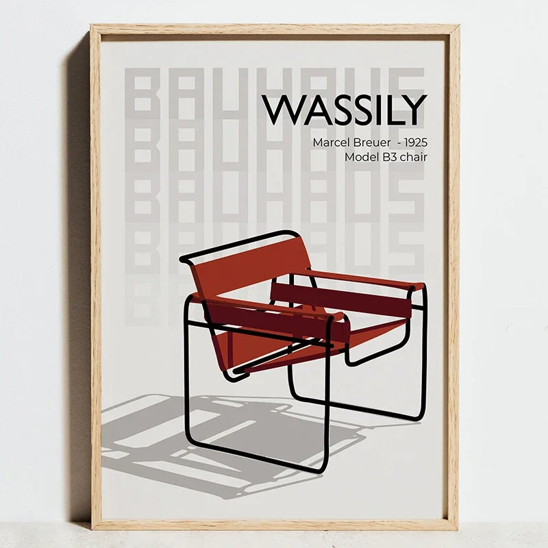 Bauhaus Sports Wall Art Blue Line Canvas Poster Decor