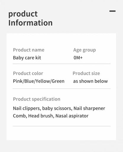 6Pcs Baby Care Kit+Storage Bag Nasal Aspirator Nail Scissors Hair Comb Brush Cleaning Tools Set Newborn Gift Kids Healthcare Kit