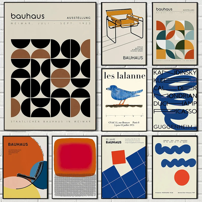 Bauhaus Sports Wall Art Blue Line Canvas Poster Decor