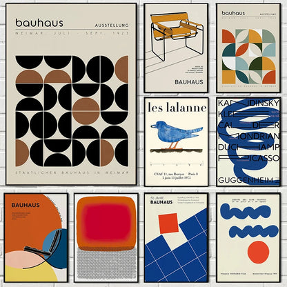 Bauhaus Sports Wall Art Blue Line Canvas Poster Decor