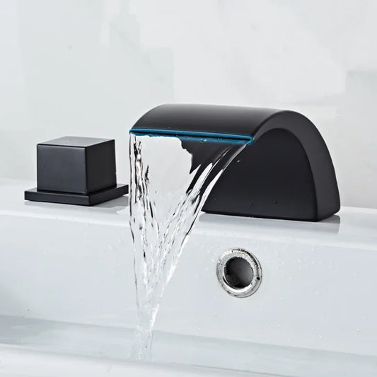 Black Bathroom Sink Faucet 3 hole Basin Waterfall Fauce