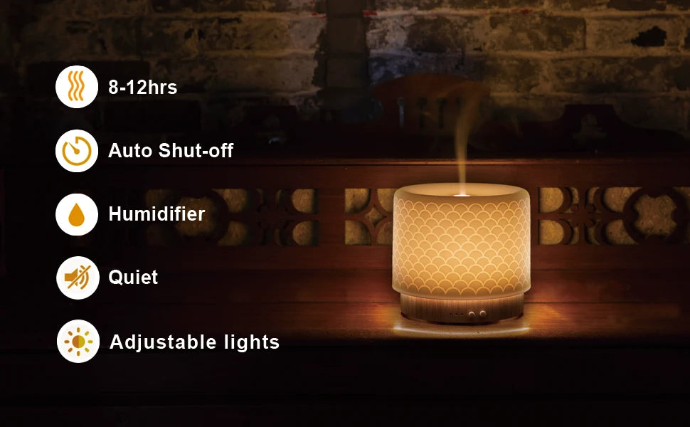 280ml Essential Oil Diffusers For Home Room Aromatherapy Diffuser Mode-4 Timers 3 Modes Lights Auto-Off Ceramic Air Humidifier