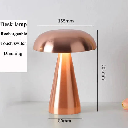 Retro Mushroom Table Lamp LED Rechargeable Bedside Light