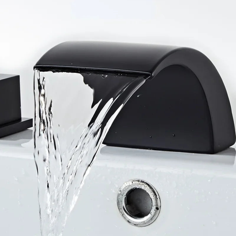 Black Bathroom Sink Faucet 3 hole Basin Waterfall Fauce