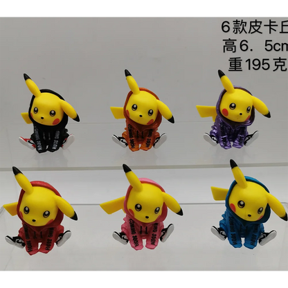6Pcs Anime Pokemon Pikachu FigureSweatshirt Ver Set Model Toy Gift Birthday Gift Car Decoration Action Figure PVC 7CM