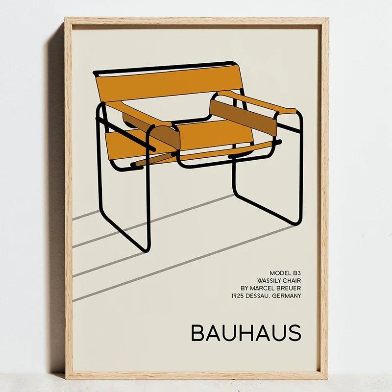 Bauhaus Sports Wall Art Blue Line Canvas Poster Decor