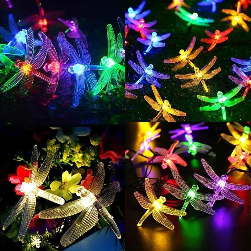 Solar-Powered LED Dragonfly String Lights Outdoor Landscape Decoration for Halloween Christmas  Garden Lights Solar Fairy Lights