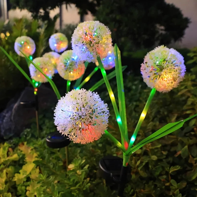 Solar Powered LED Three-Headd Dandelion Artificial Flower Outdoor Courtyard Decorative Lawn Lights Ground Plug Lights
