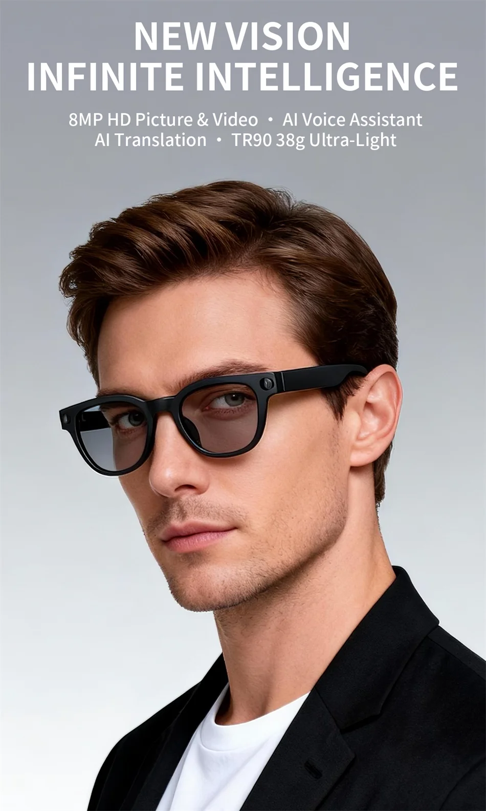 2026 New AI Smart Glasses 800W HD Camera Black Technology Image Translation Chat GPT Video Call Photo Waterproof For Men Women