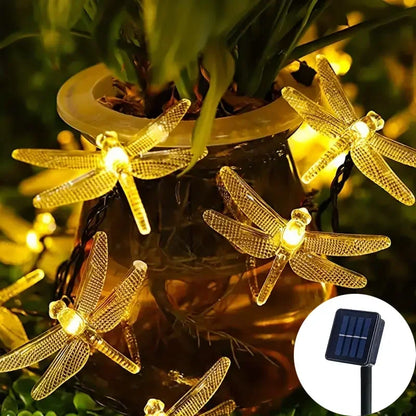 Solar-Powered LED Dragonfly String Lights Outdoor Landscape Decoration for Halloween Christmas  Garden Lights Solar Fairy Lights