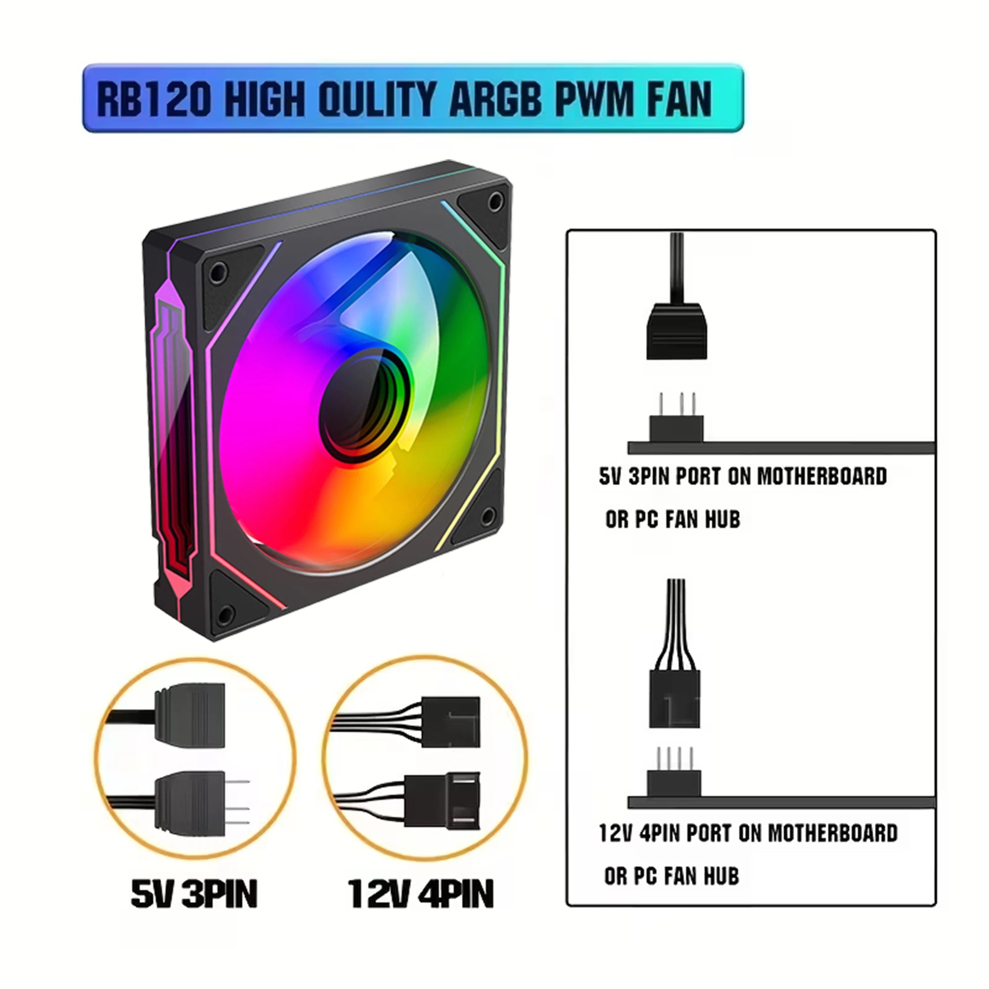 120mm ARGB PWM PC Case Fan 6Pack ARGB Cooling 