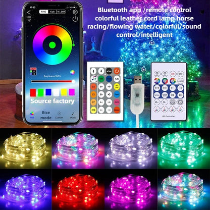 LED string light with Bluetooth, RGB rainbow, running horse, flowing light with festive atmosphere decoration, copper wire light
