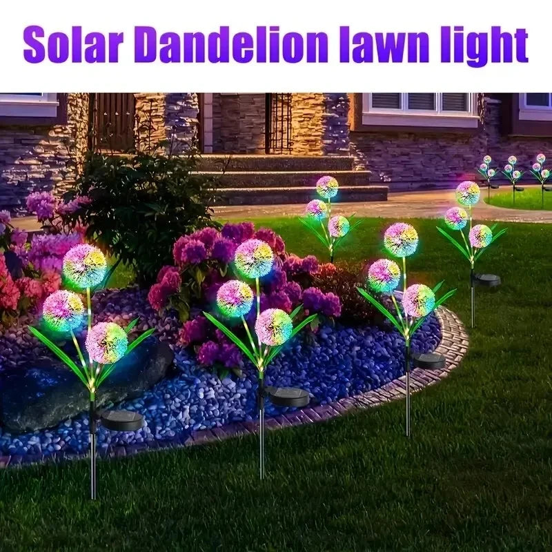 Solar Powered LED Three-Headd Dandelion Artificial Flower Outdoor Courtyard Decorative Lawn Lights Ground Plug Lights