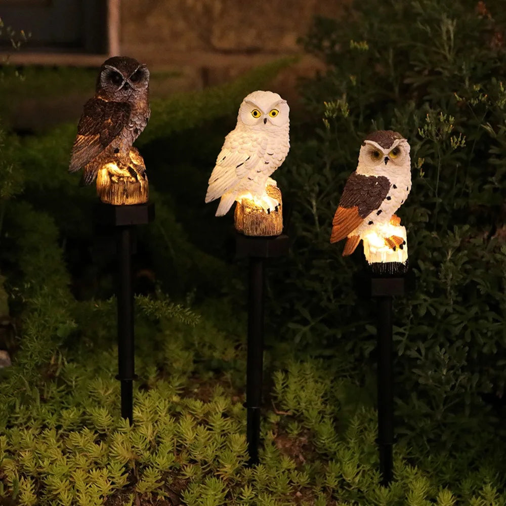 Solar-Powered LED Owl Garden Light – Realistic Animal Statue Outdoor Decoration for Lawn, Yard, and Pathway