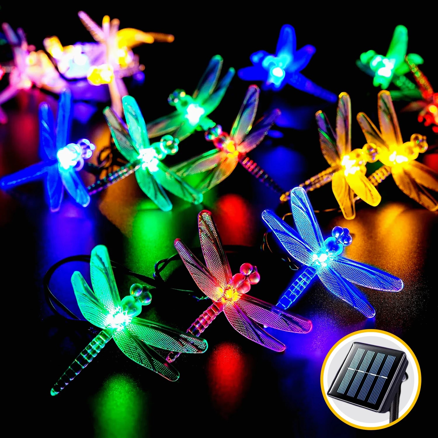 Solar-Powered LED Dragonfly String Lights Outdoor Landscape Decoration for Halloween Christmas  Garden Lights Solar Fairy Lights