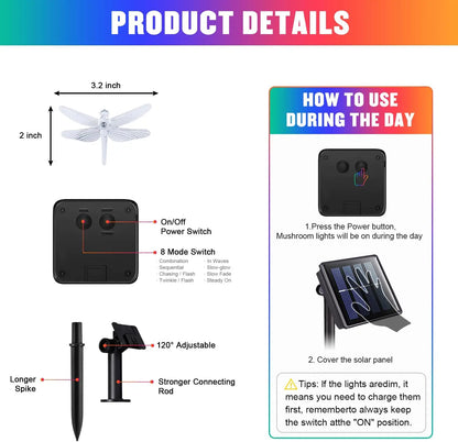 Solar-Powered LED Dragonfly String Lights Outdoor Landscape Decoration for Halloween Christmas  Garden Lights Solar Fairy Lights