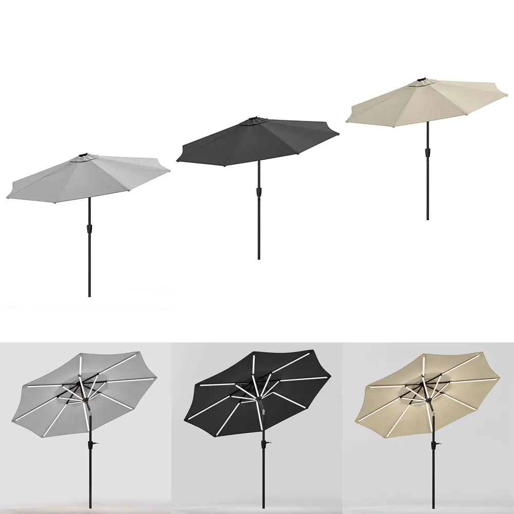 【Breeins】Large Solar Powered LED Patio Umbrella for Outdoor Garden Patio