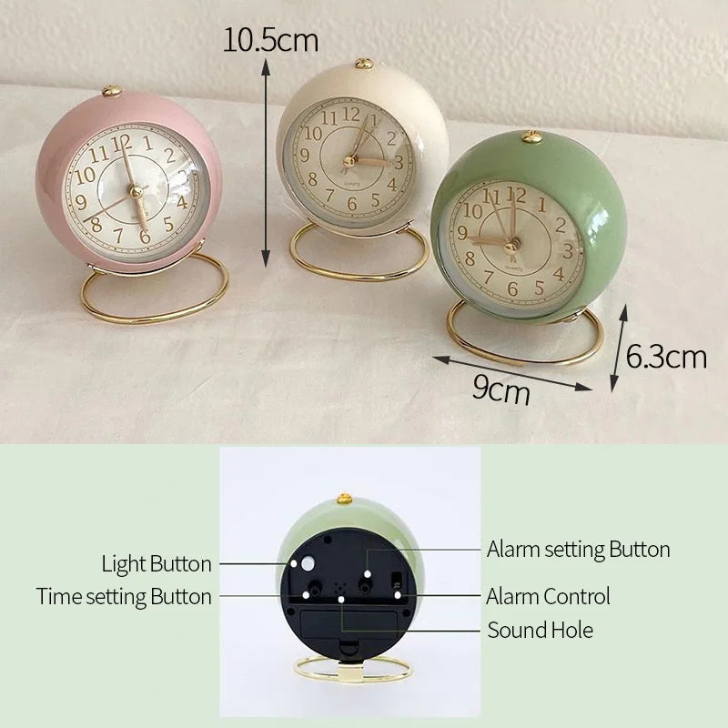 Nordic Retro Alarm Clock – Mute Quartz Clock with Metal Stand