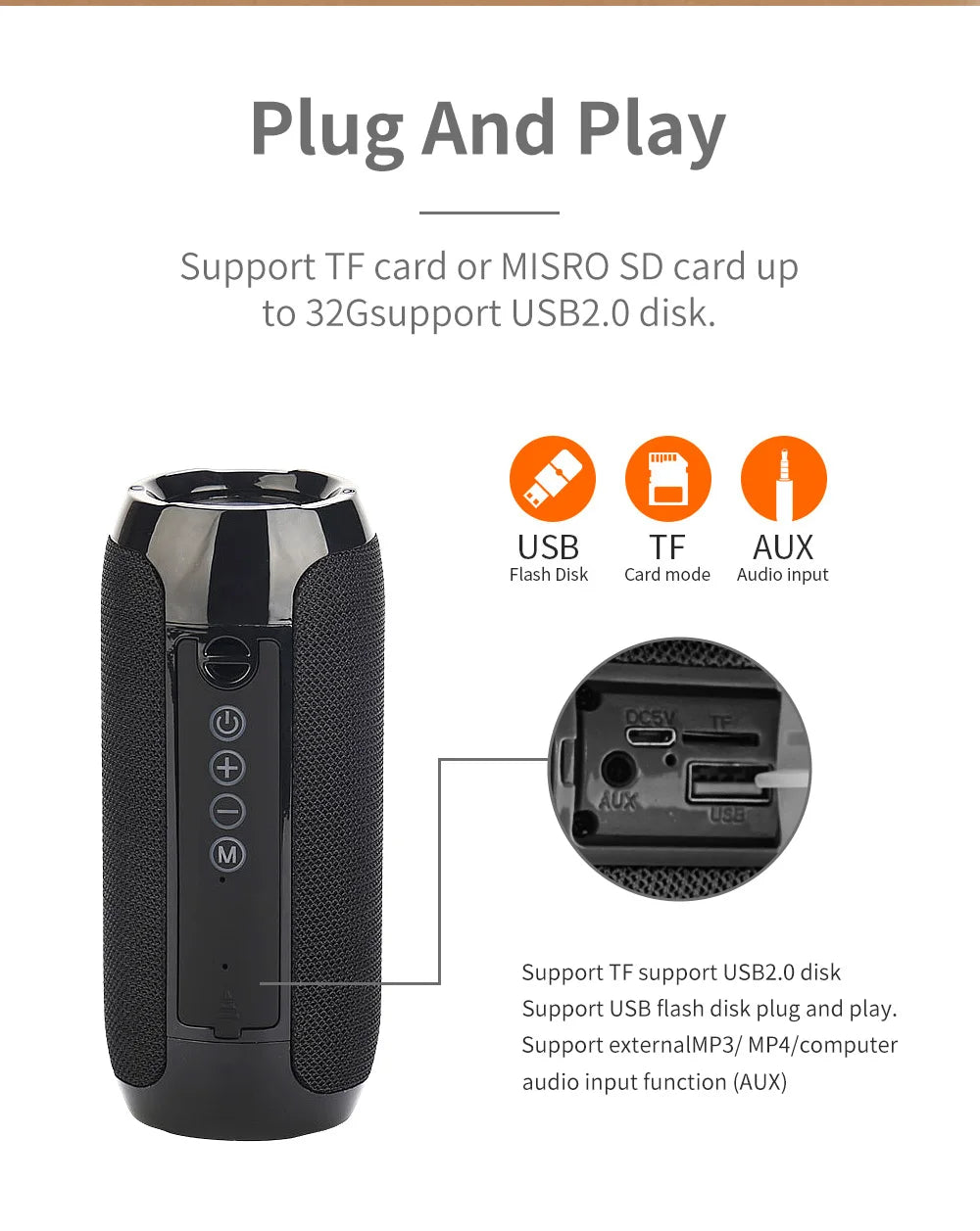 Bluetooth Speaker T&amp;G TG117 Portable TWS Sound Box Waterproof Loudspeaker Outdoor Stereo Surround Speakers Support TF FM Radio