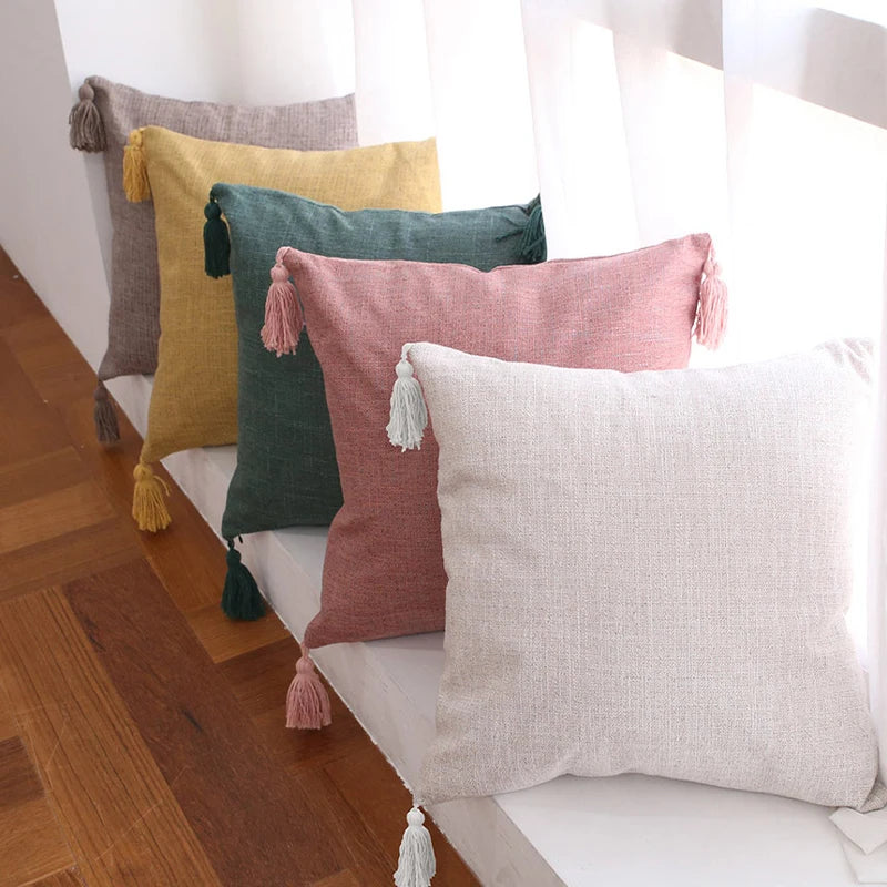 Pillow Cover Linen Pillow Case For Living Room Sofa Decorative Pillows With Tassel Farmhouse Home Decor Housse De Coussin
