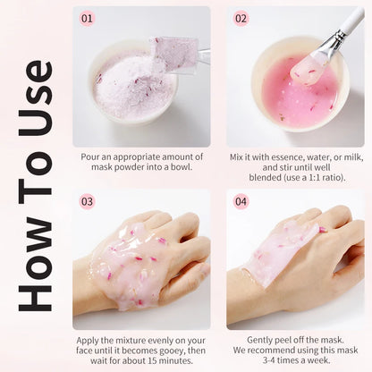 Rose/Hyaluronic Acid/Collagen Jelly Face Mask Powder-Moisturizing, Improving and Hydrating Facial Skin Care-Natural Gel Peel Off