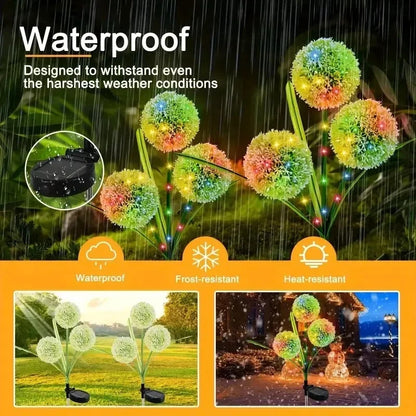 Solar Powered LED Three-Headd Dandelion Artificial Flower Outdoor Courtyard Decorative Lawn Lights Ground Plug Lights
