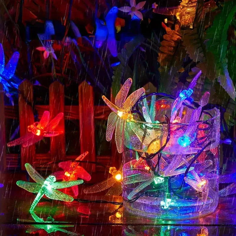 Solar-Powered LED Dragonfly String Lights Outdoor Landscape Decoration for Halloween Christmas  Garden Lights Solar Fairy Lights