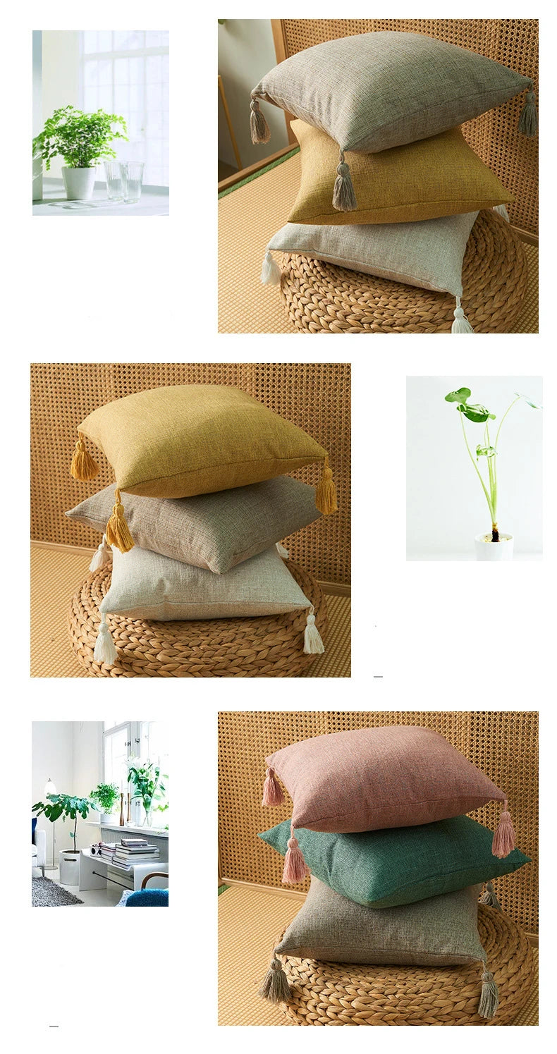 Pillow Cover Linen Pillow Case For Living Room Sofa Decorative Pillows With Tassel Farmhouse Home Decor Housse De Coussin