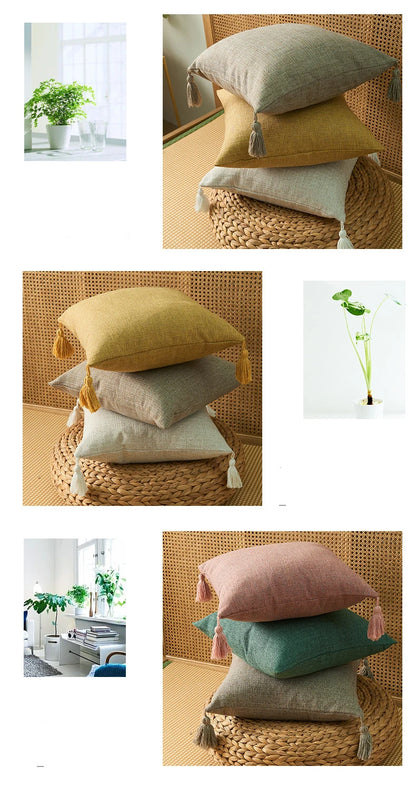 Pillow Cover Linen Pillow Case For Living Room Sofa Decorative Pillows With Tassel Farmhouse Home Decor Housse De Coussin