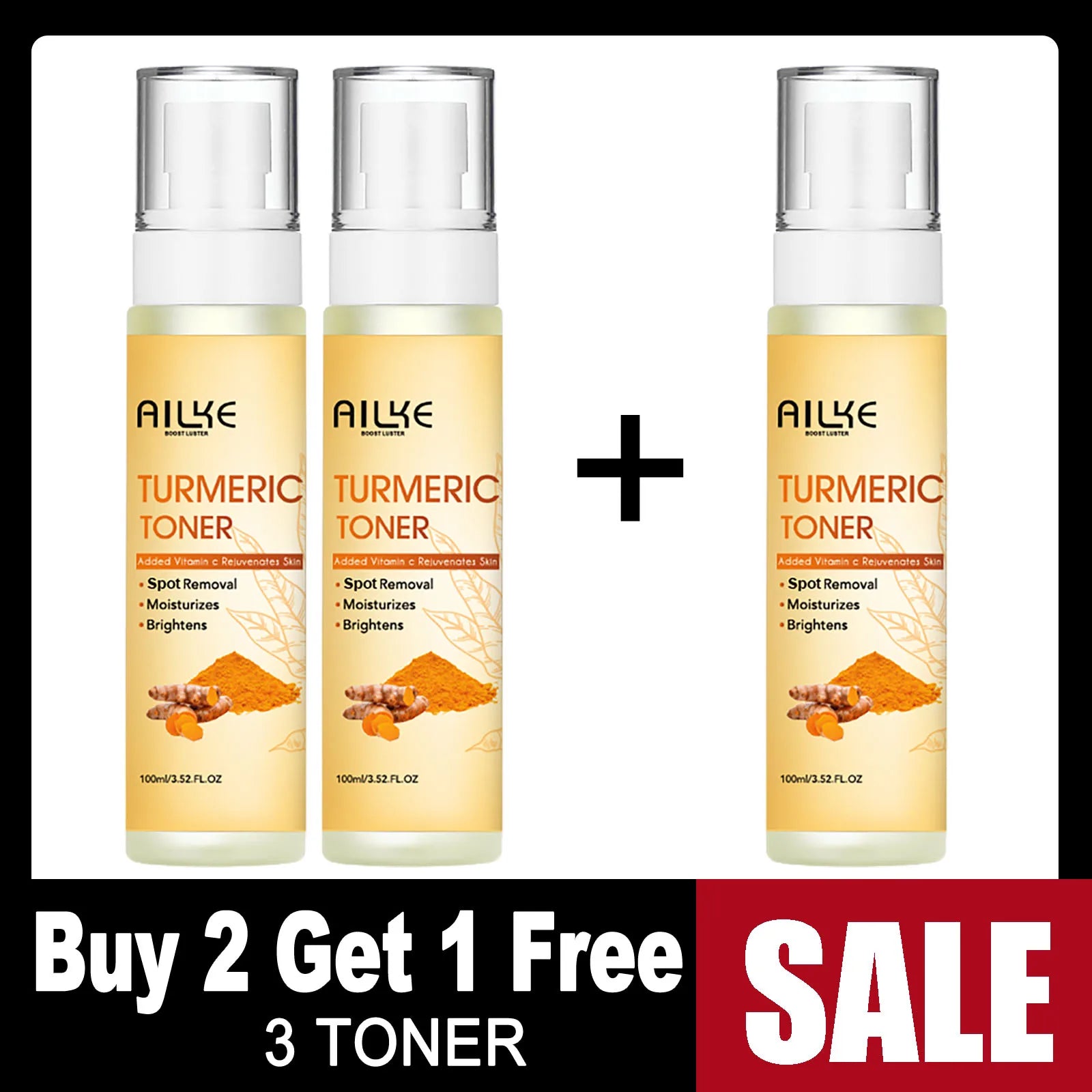 AILKE Organic Turmeric Toner for Face, Removal Acne, Pimples, Spots, Moisturizing, Brightening, Smooths Skin, Parabens Free