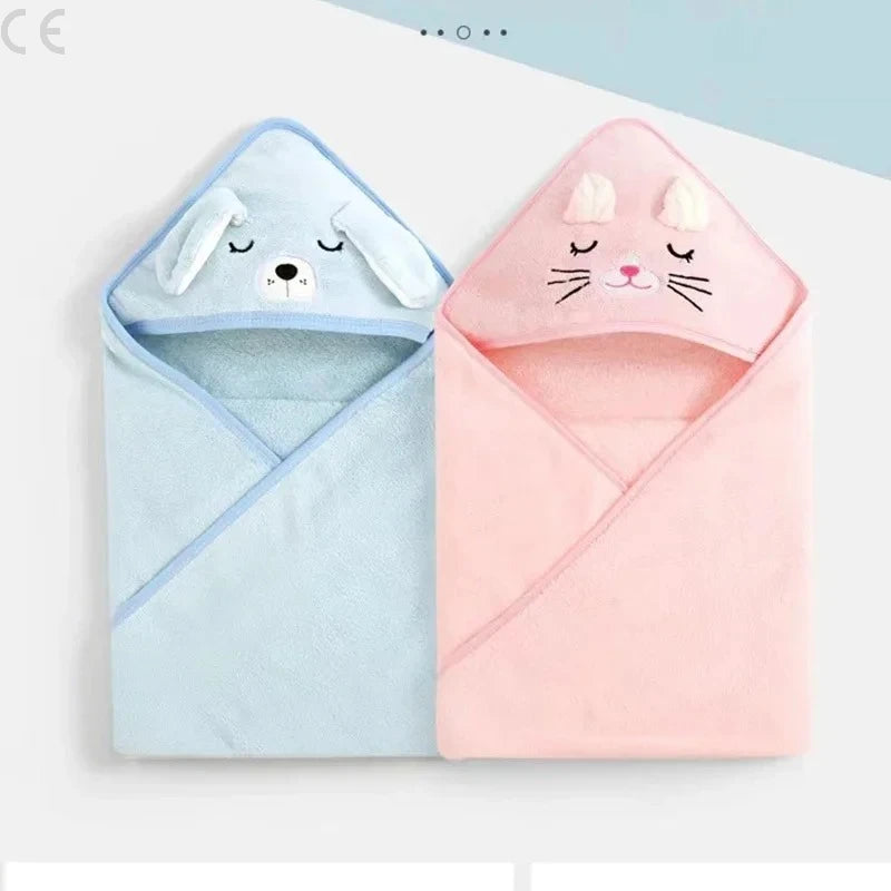 Toddler Bathrobe Infant Bath Towel Boy Girl Blankets Swaddle With Hood Cartoon Coral Fleece Towel Blanket Newborn Kids Bedding