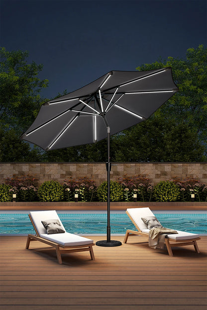 【Breeins】Large Solar Powered LED Patio Umbrella for Outdoor Garden Patio