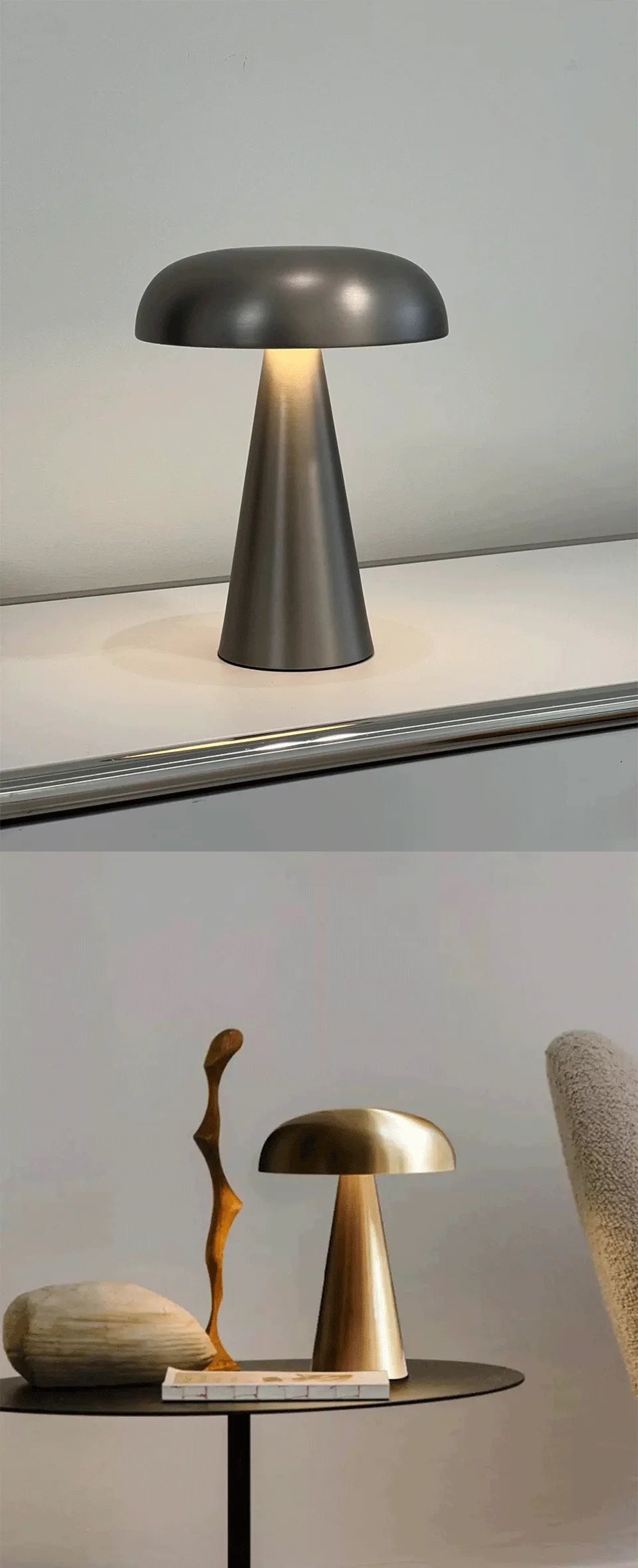 Retro Mushroom Table Lamp LED Rechargeable Bedside Light