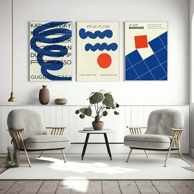 Bauhaus Sports Wall Art Blue Line Canvas Poster Decor
