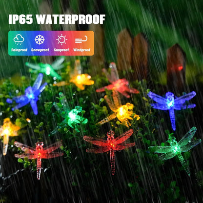 Solar-Powered LED Dragonfly String Lights Outdoor Landscape Decoration for Halloween Christmas  Garden Lights Solar Fairy Lights