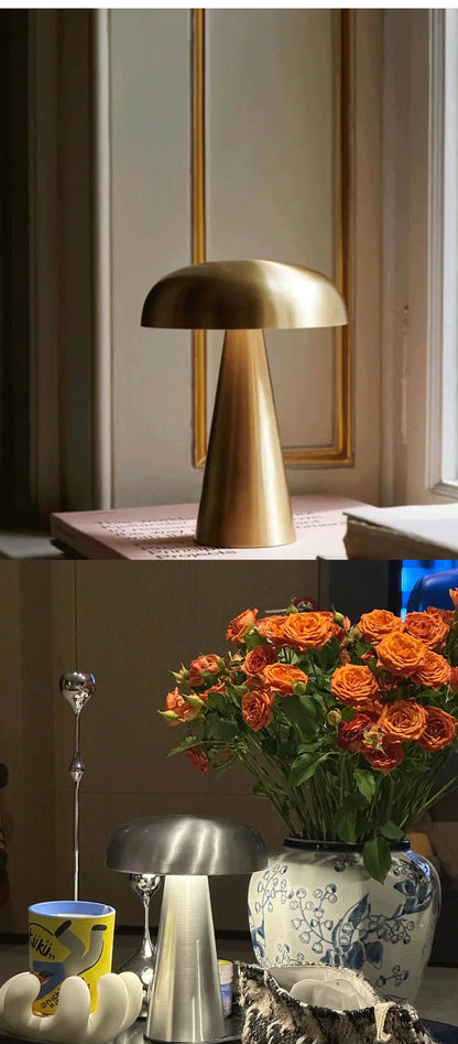 Retro Mushroom Table Lamp LED Rechargeable Bedside Light