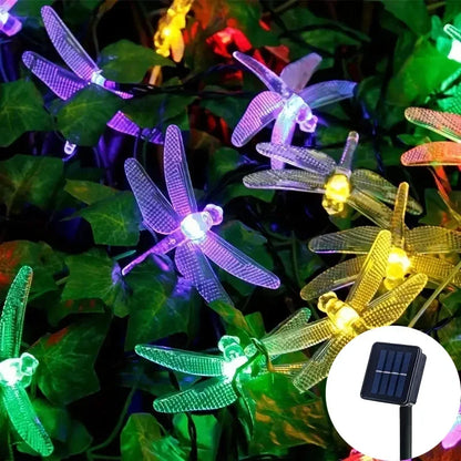 Solar-Powered LED Dragonfly String Lights Outdoor Landscape Decoration for Halloween Christmas  Garden Lights Solar Fairy Lights