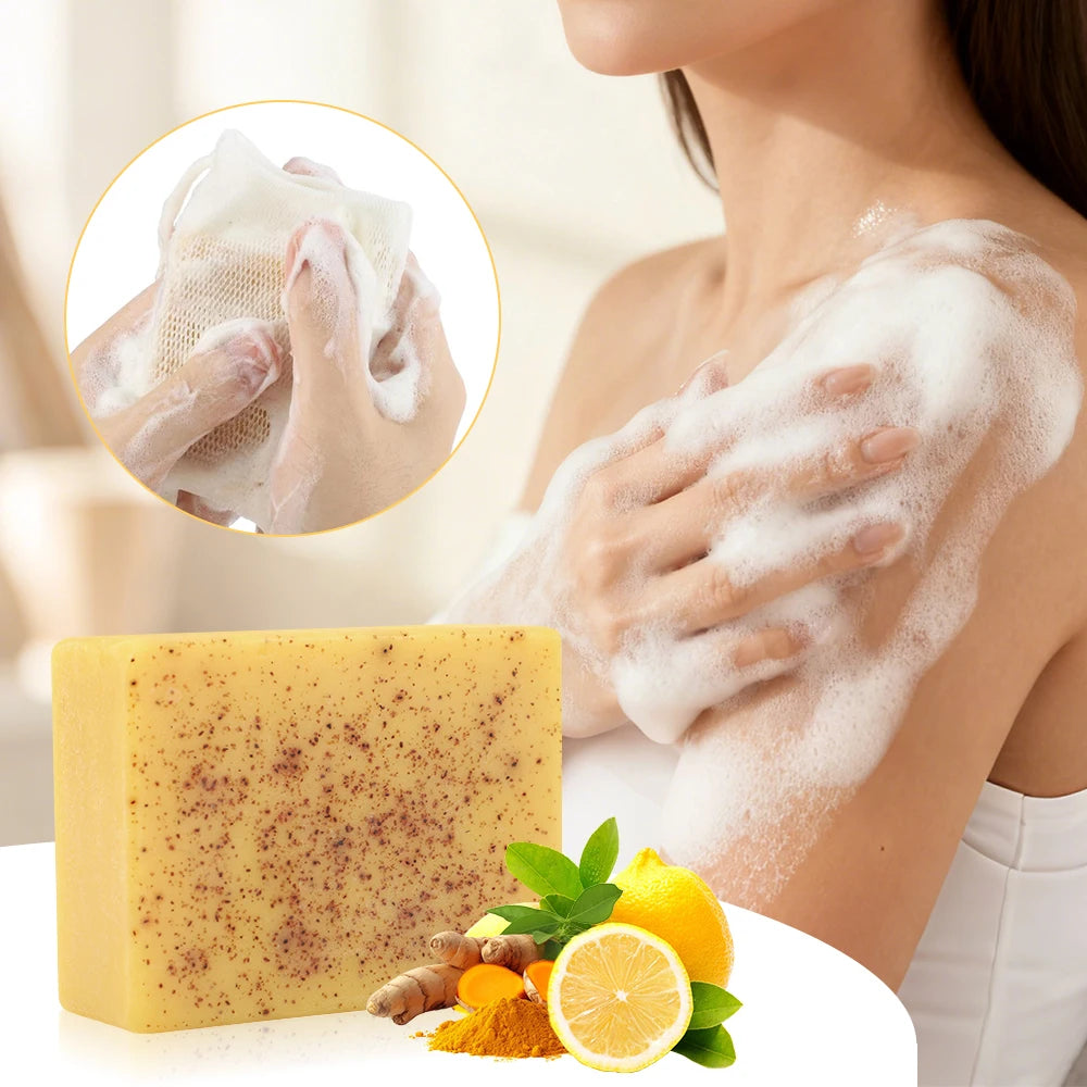 Turmeric Lemon Cleansing Soap 100g Cleansing Body Frosted Particles Handmade Soap Removes Dirt With Natural Bright Essential Oil