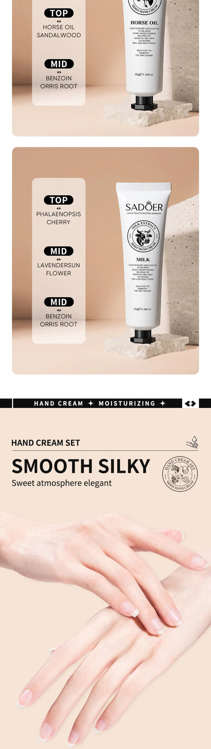 5pcs Hand Cream Gift Set – Infused with Goat Milk &amp; Nourishing Oils for Deep Moisture and Restorative Care, 30g Squeeze Tubes