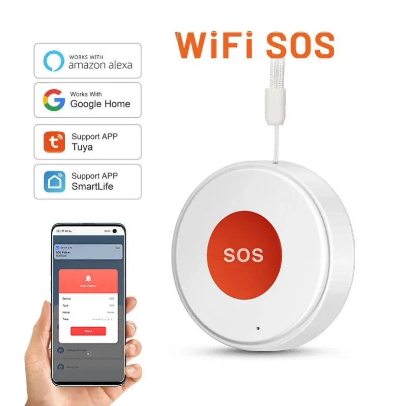 WiFi Smart SOS Emergency Button Security Linkage Smart Switch App Remote Alert Rechargeable Smart Home Automation Safety Device