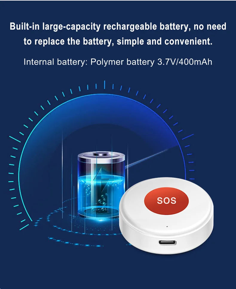WiFi Smart SOS Emergency Button Security Linkage Smart Switch App Remote Alert Rechargeable Smart Home Automation Safety Device