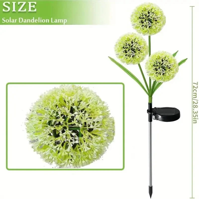 Solar Powered LED Three-Headd Dandelion Artificial Flower Outdoor Courtyard Decorative Lawn Lights Ground Plug Lights