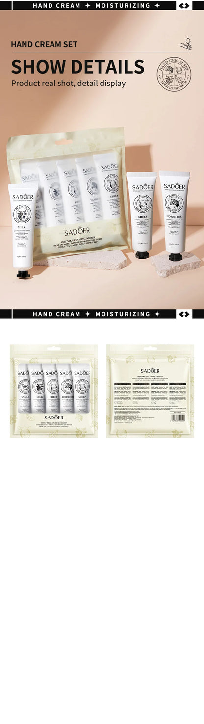 5pcs Hand Cream Gift Set – Infused with Goat Milk &amp; Nourishing Oils for Deep Moisture and Restorative Care, 30g Squeeze Tubes